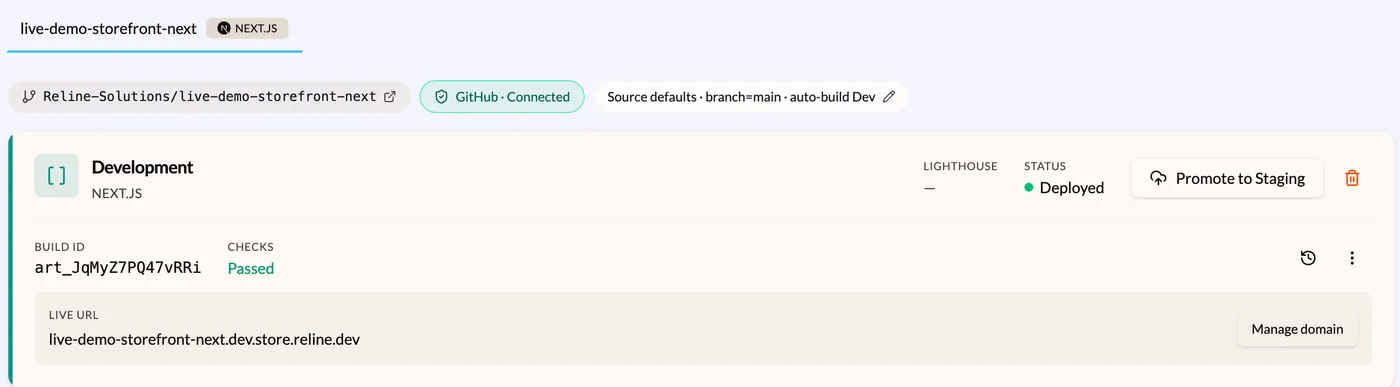 A Next.js storefront deployed from GitHub, with its live URL